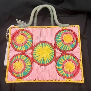 Sophie Anderson Barneys New York Pink and Yellow Woven Tote